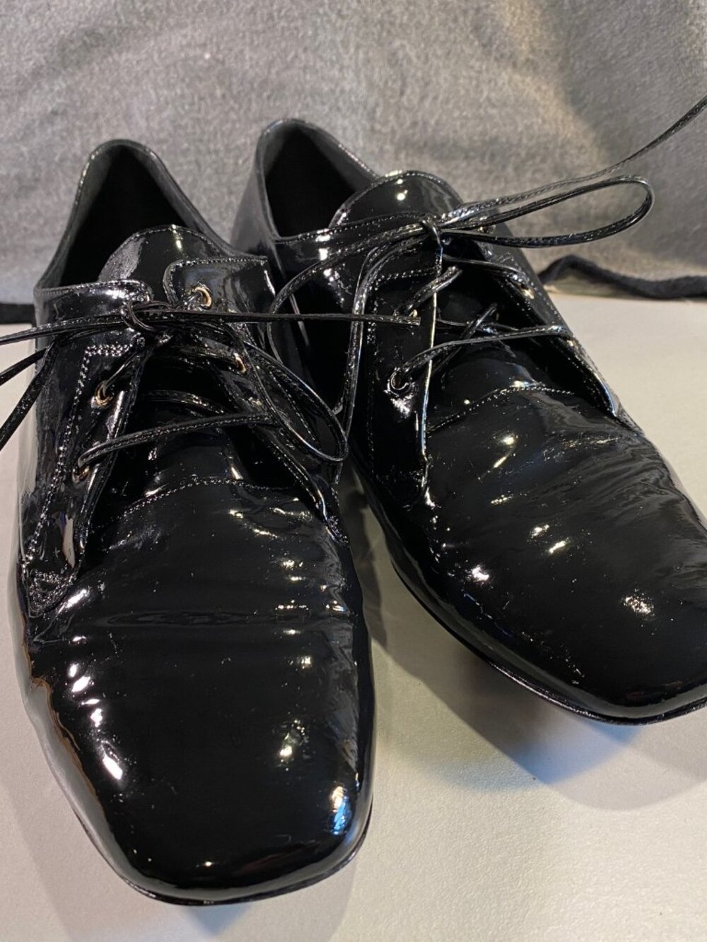 CHANEL Black Patent Leather Square Toe Oxfords Loafers 37 Italy